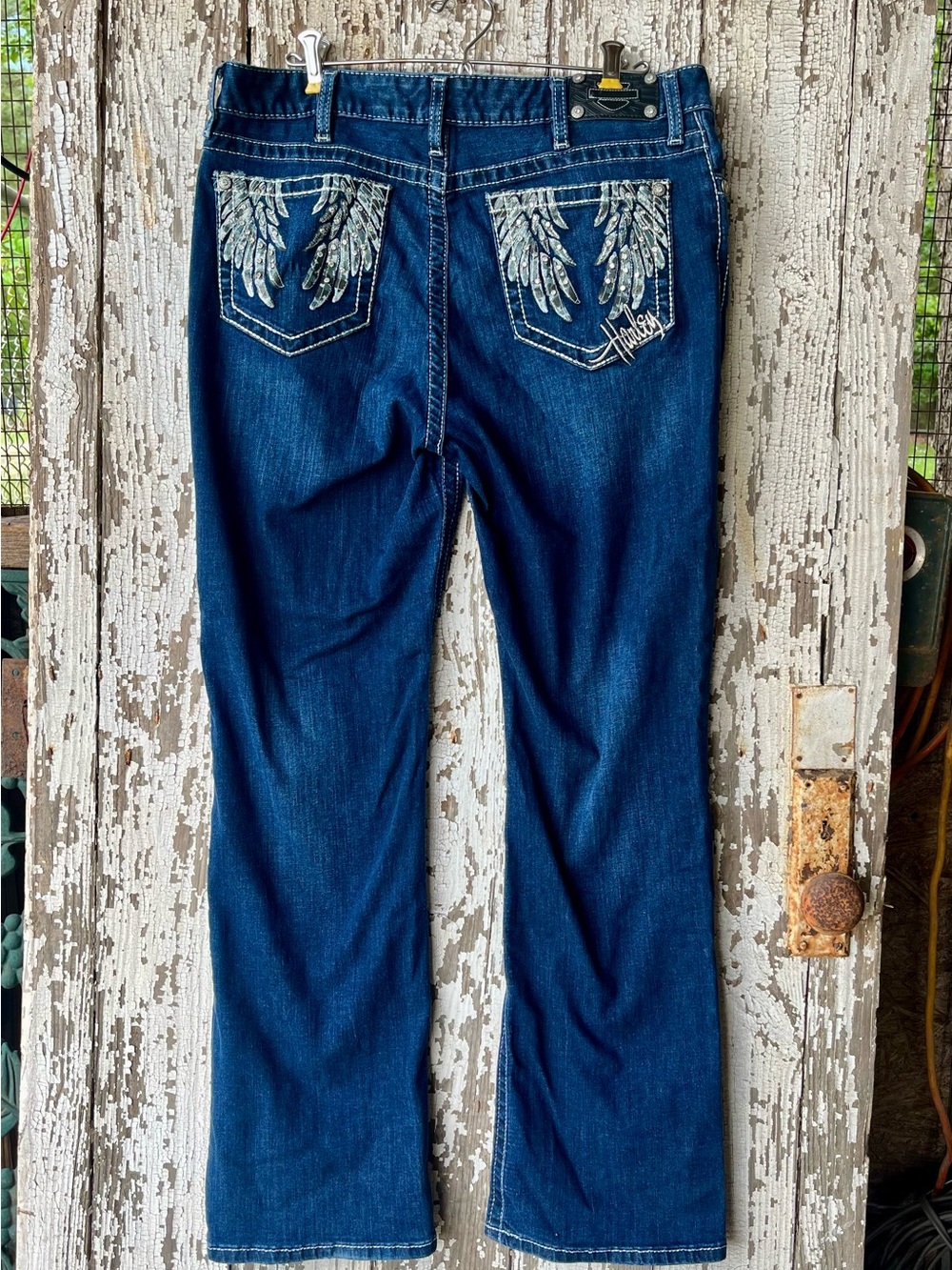 Harley Davidson Indigo Bootcut Jeans with Silver Wing Embroidery